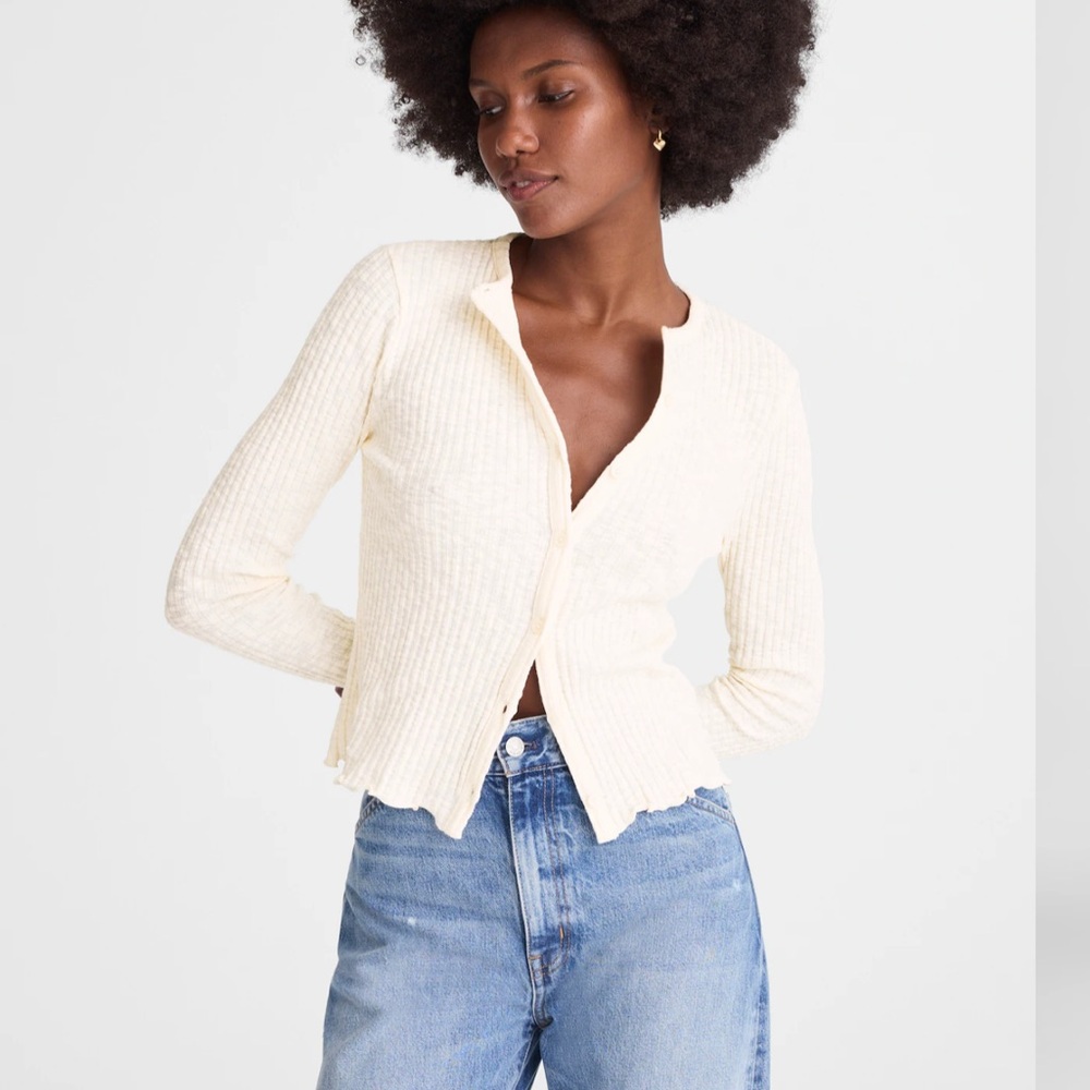 Madewell Ivory Ribbed Cardigan